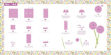 Floral design template with various shapes and patterns on a white background.