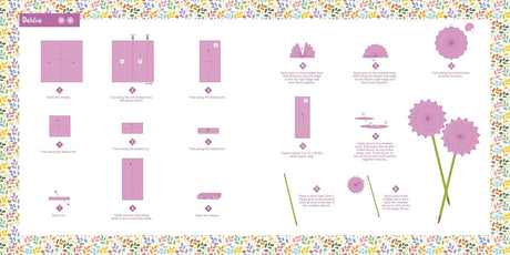 Floral design template with various shapes and patterns on a white background.