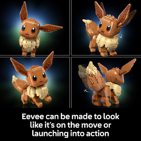 Toy Eevee figure in various poses on a dark background
