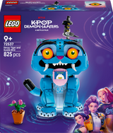LEGO K-POP Demon Hunters set 72537 'Derpy Tiger and Susie Bird' building toy box, featuring a blue tiger-like monster with large yellow eyes and a Susie Bird character on top, on a purple background with character illustrations.