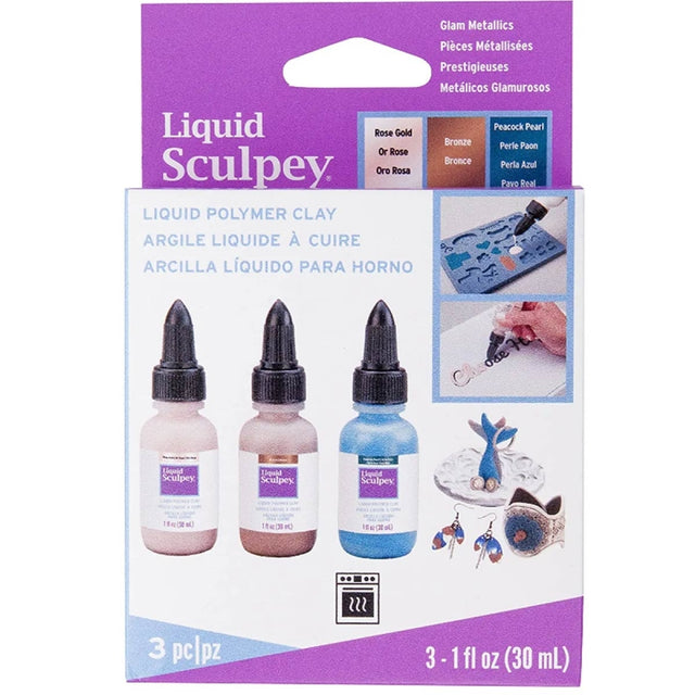 Liquid Sculpey Multi-Pack Glam Metallics Rose Gold, Bronze and Pearl