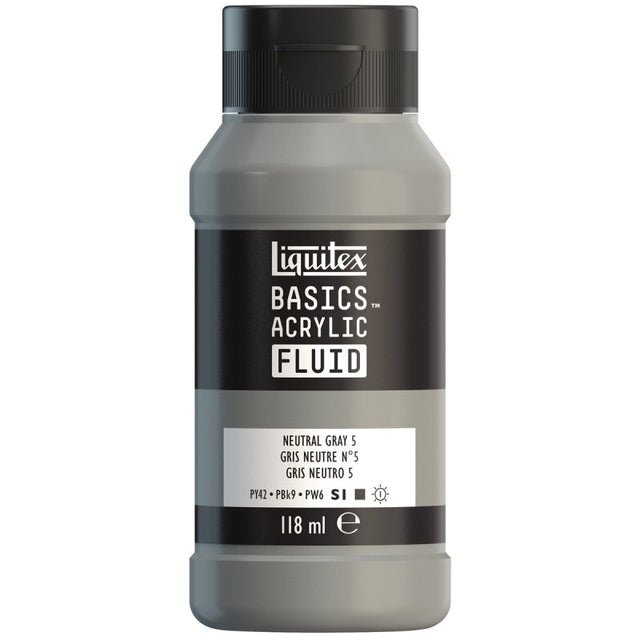 Liquitex Basics Acrylic Fluid Paint - Neutral Gray 5 S1