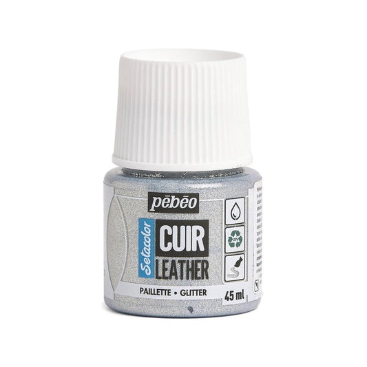 Pebeo Setacolor Leather Paint 45ml - Glitter Silver