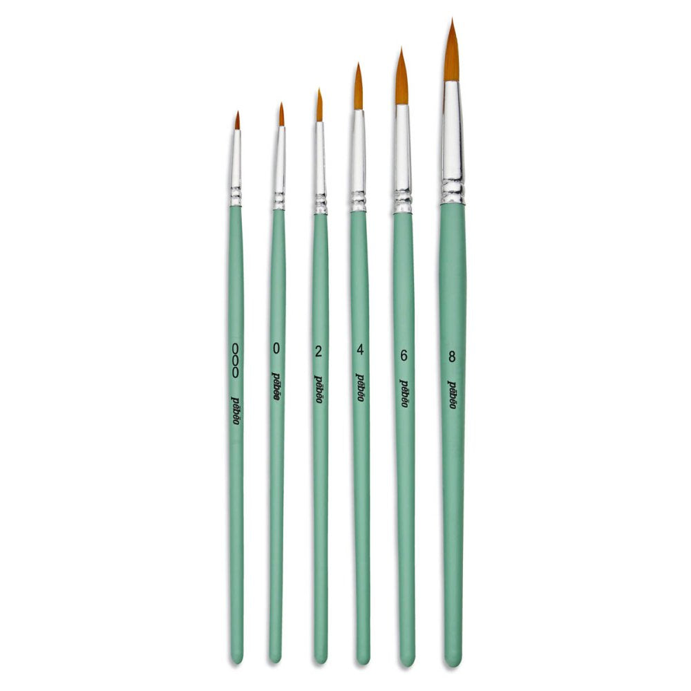 Pebeo Set of 6 Short Handle Brushes Round Golden Taklon