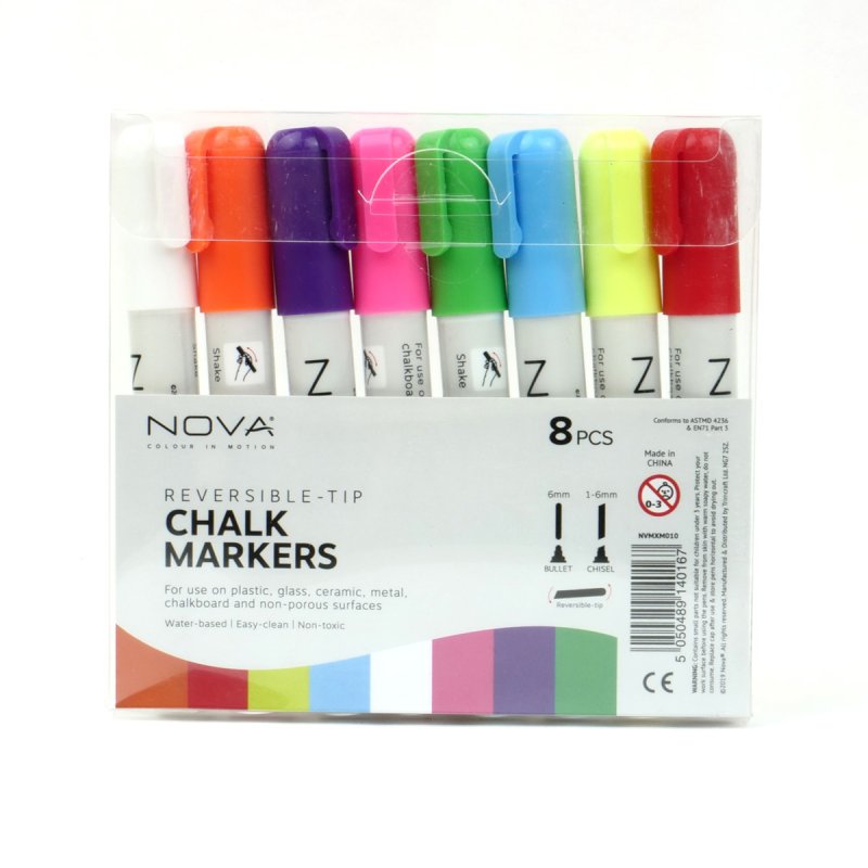 NOVA Large Reversible Tip Chalk Markers (8 Pack)