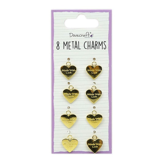 Dovecraft 8 Metal Charms Gold - 'Made with Love'