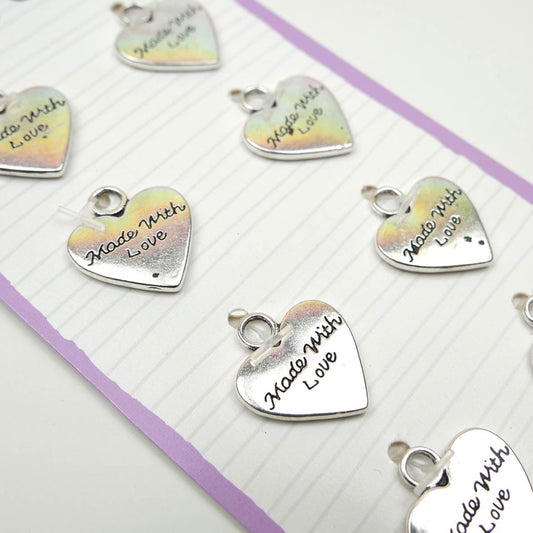 Dovecraft Metal Charms Silver - 'Made With Love'