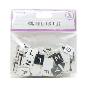 Dovecraft Printed Letter Tiles Black & White - 150 Pieces