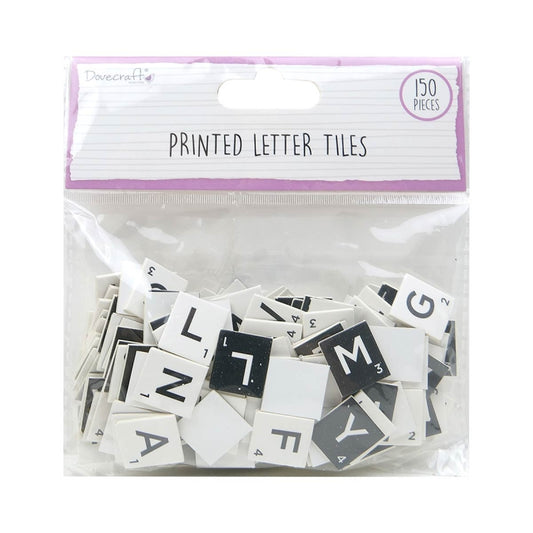 Dovecraft Printed Letter Tiles Black & White - 150 Pieces