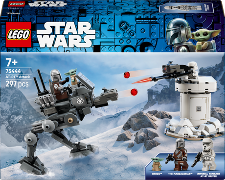 LEGO Star Wars AT-AT Attack set packaging with characters and snowy landscape.