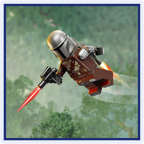 Toy figure of a character with a jetpack in an outdoor setting