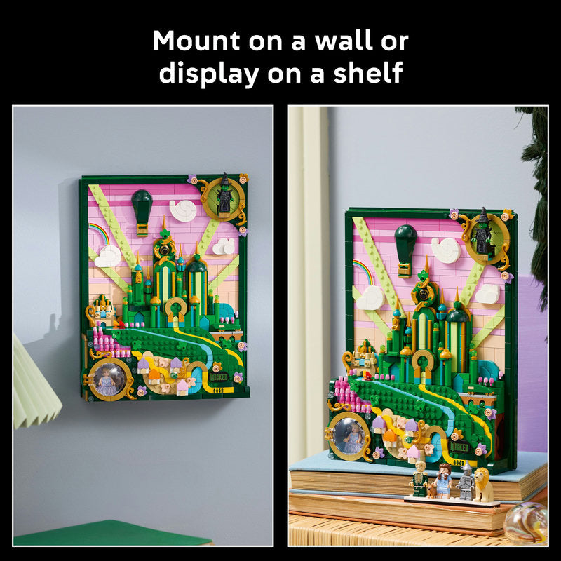 Decorative wall art with a castle design displayed on a shelf and wall.
