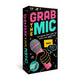 Grab the Mic karaoke party game box, featuring a black background with colorful pink, teal, yellow, and white text and illustrations of a hand holding a microphone.