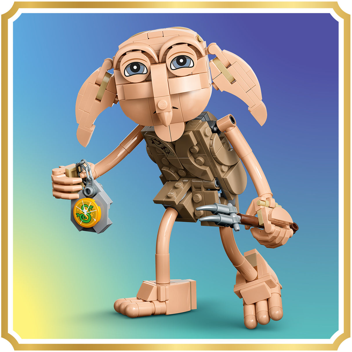 Toy figure with a gradient blue and green background