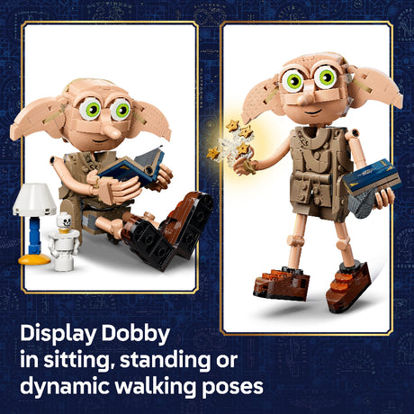 Toy figure of Dobby with dynamic poses on a blue background