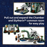 LEGO set with characters and a snake, featuring text about expanding the Chamber and Slytherin common room.