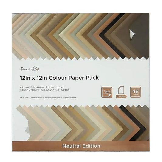 Dovecraft 12 x 12 Coloured Paper Pack - Neutral Edition