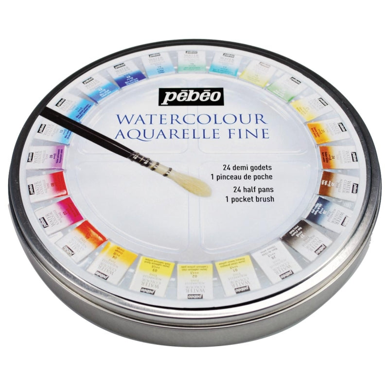Pebeo Watercolour 24 Half Pan Circle Tin Set