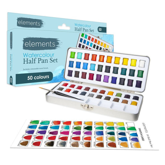Elements Half Pan Watercolour Set - 50 Colour Half Pans