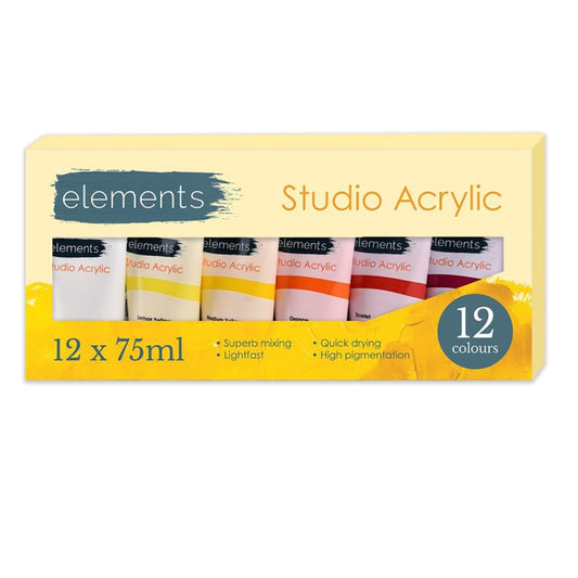 Elements Studio Acrylic Paints - Set of 12 / 75ml Tubes
