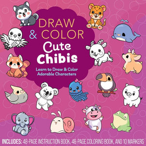 Draw and Colour Cute Chibis Colouring Book & Markers Set
