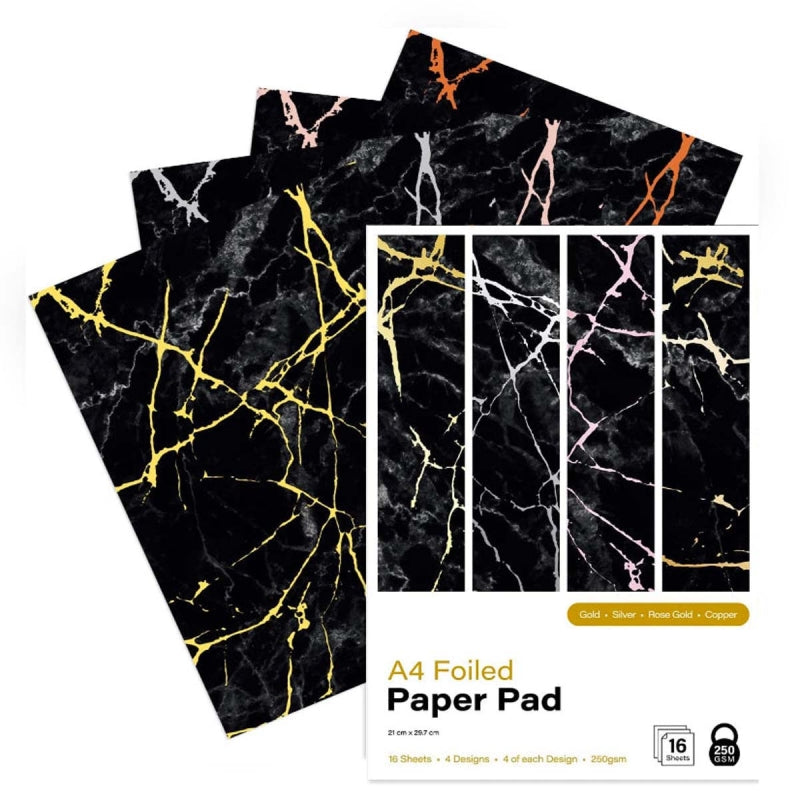 First Edition A4 Foiled Paper Pad Black Marble Effect