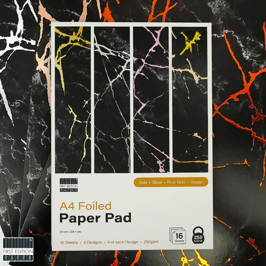 First Edition A4 Foiled Paper Pad Black Marble Effect