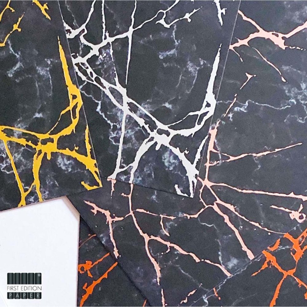 First Edition 6in x 6in Foiled Paper Pad Black Marble
