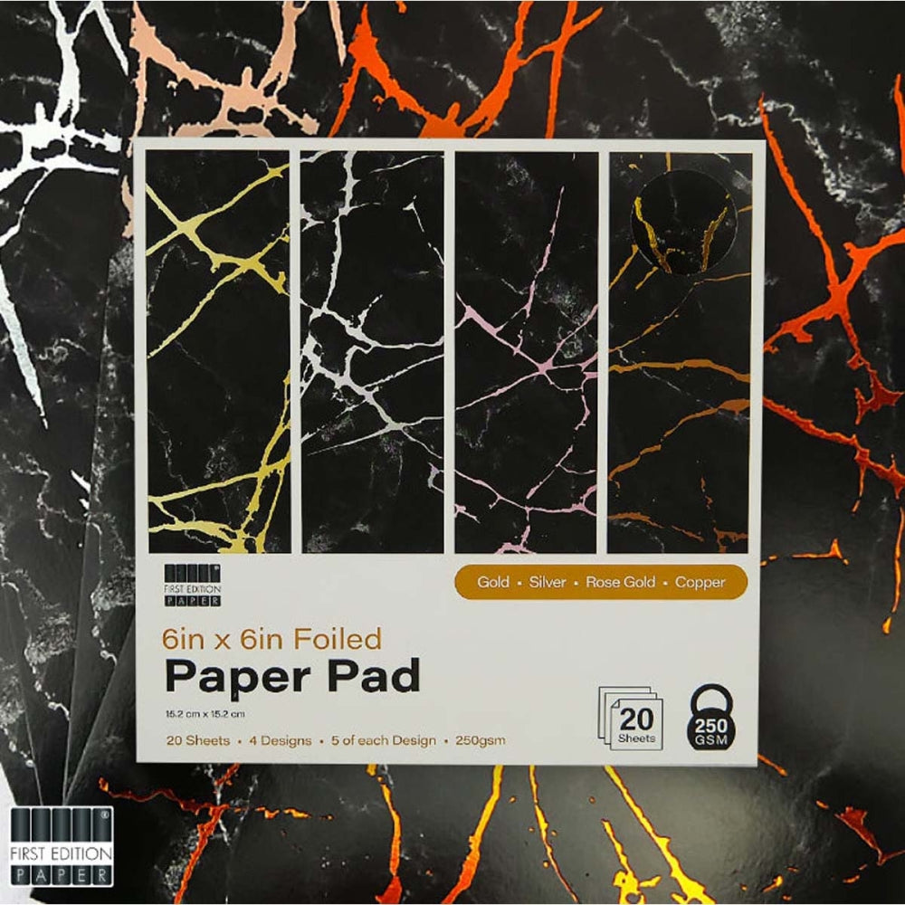 First Edition 6in x 6in Foiled Paper Pad Black Marble