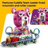 Toy set with pink character, mountain, and roller coaster on a yellow background
