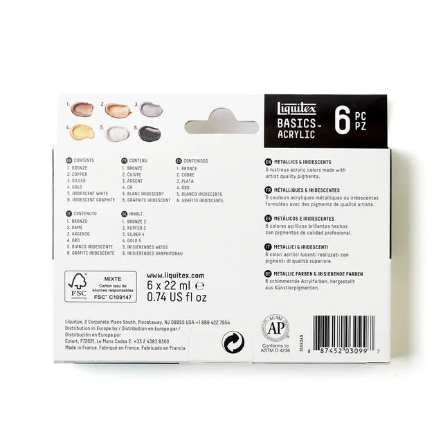 Liquitex Basics Acrylic Set - Metallic & Iridescent ( 6x22ml)
