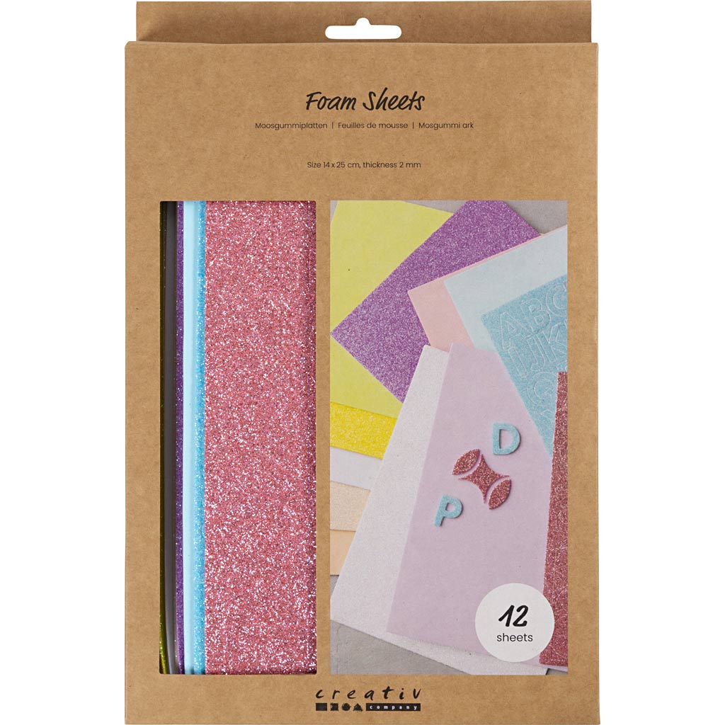 Foam Sheets Size 14x25cm Thickness 2mm - Pastel Colours (12 Sheets)