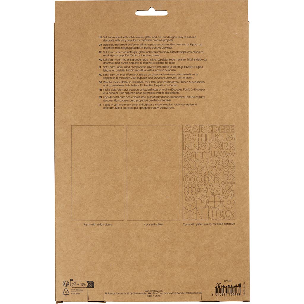 Foam Sheets Size 14x25cm Thickness 2mm - Pastel Colours (12 Sheets)