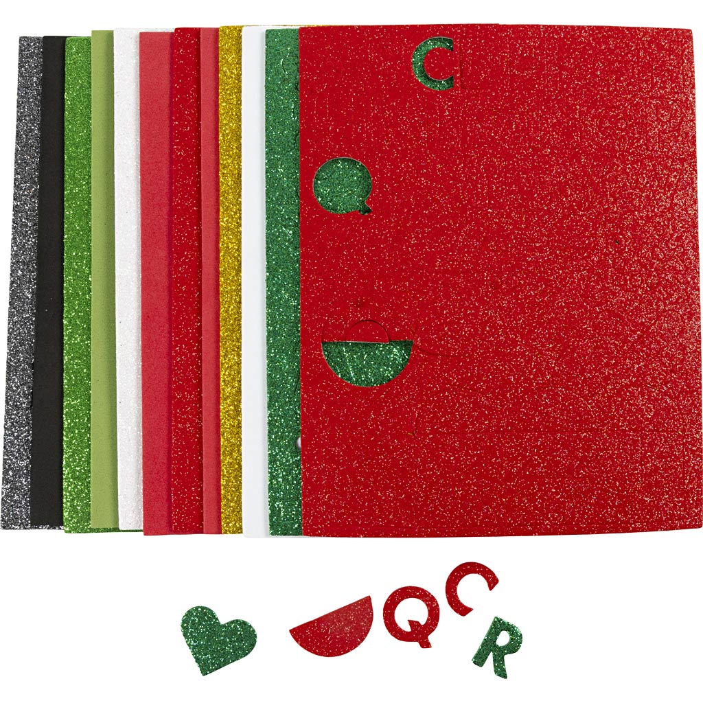 Foam Sheets Size 14x25cm Thickness 2mm - Christmas Colours (12 Sheets)