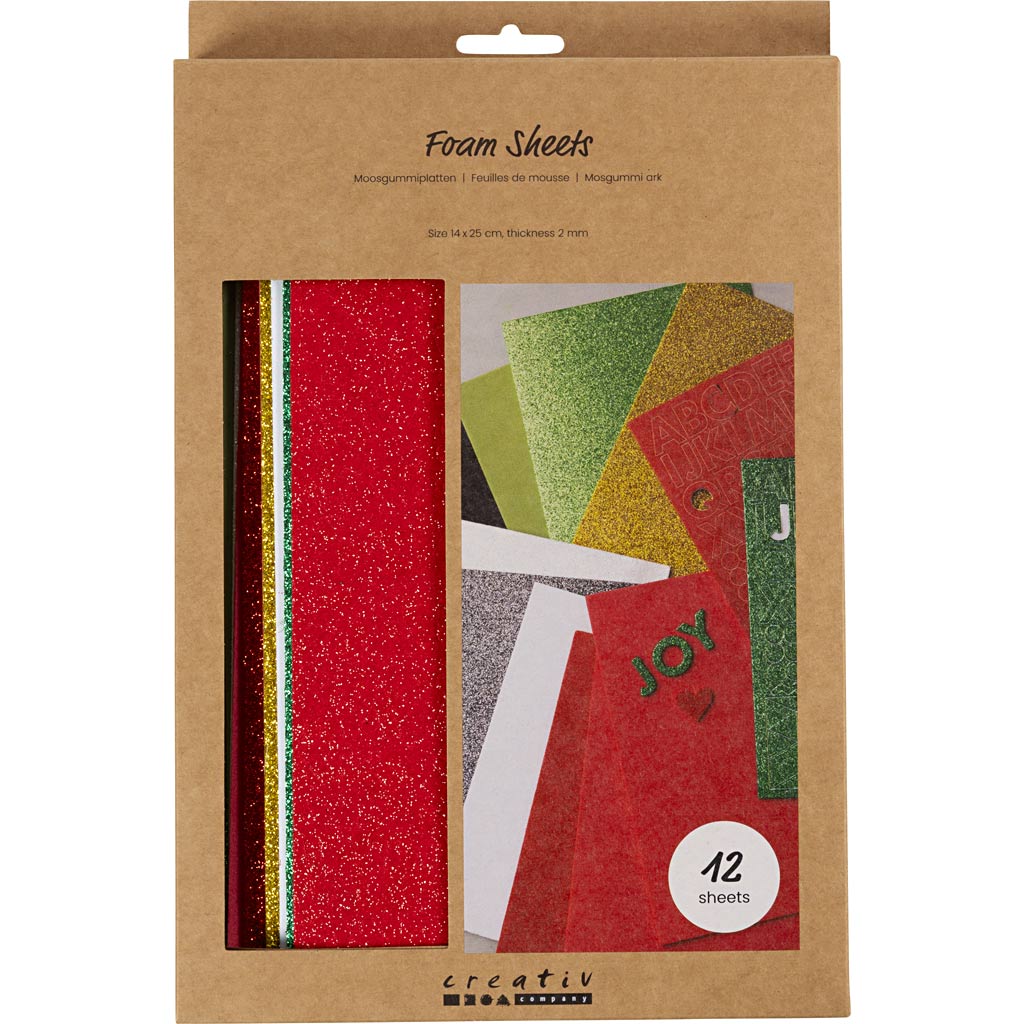 Foam Sheets Size 14x25cm Thickness 2mm - Christmas Colours (12 Sheets)
