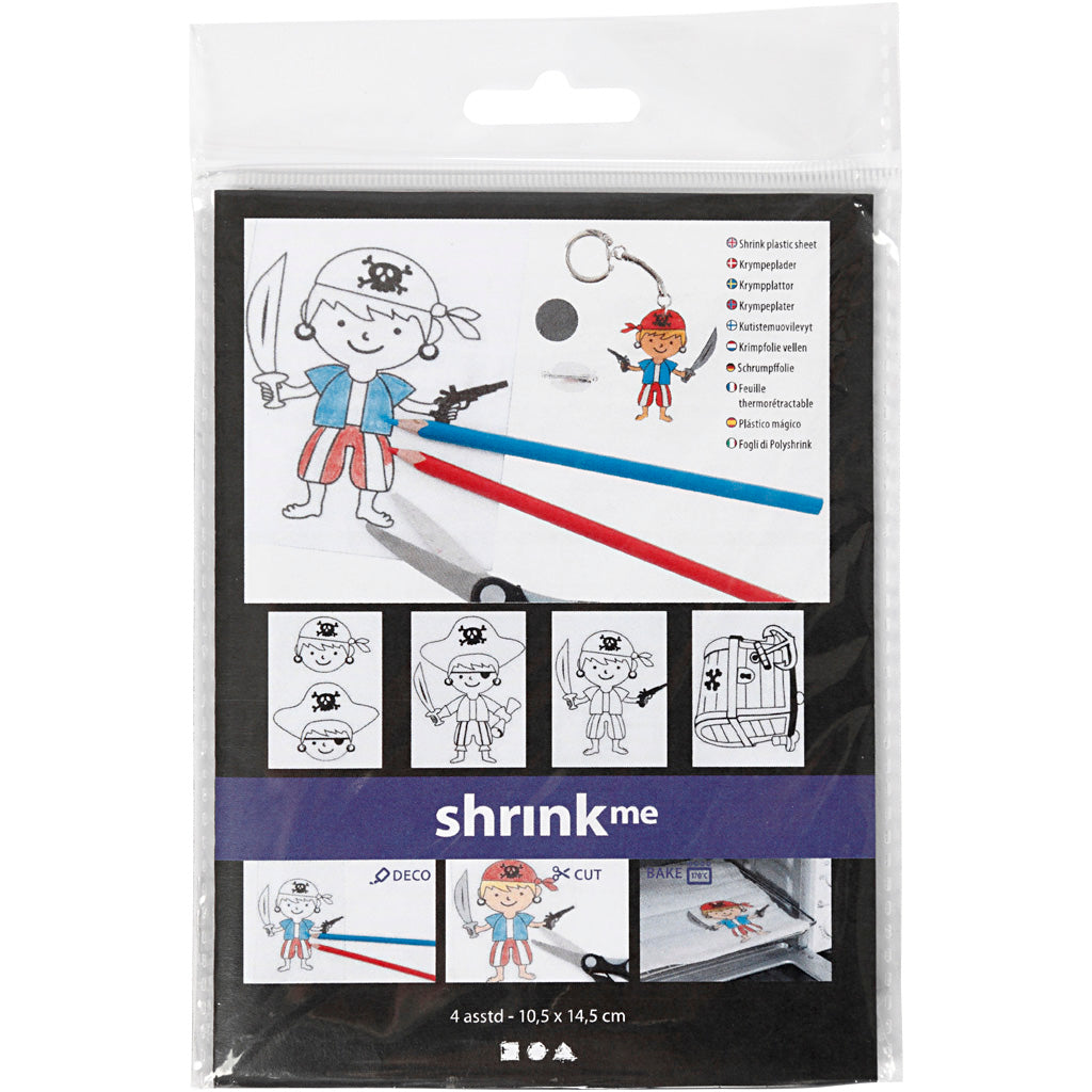Shrink plastic sheets with motifs
