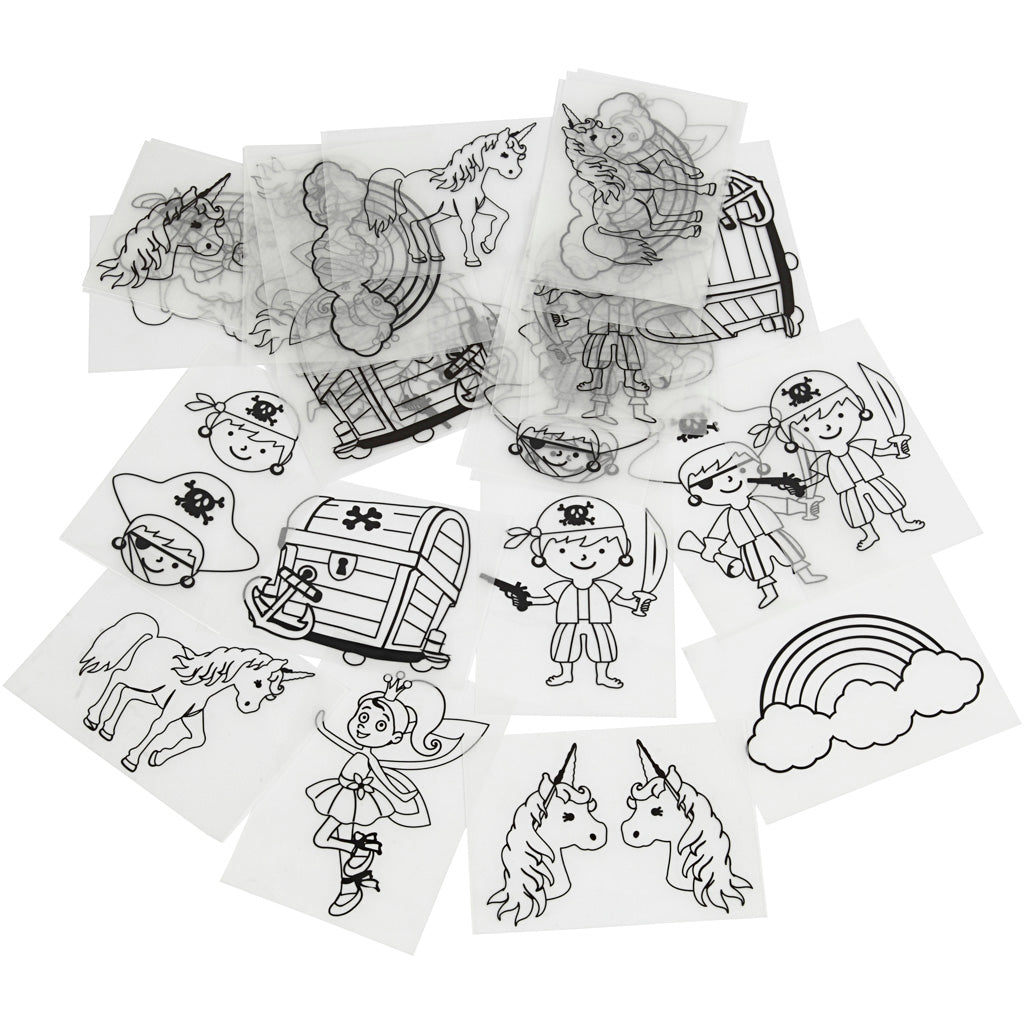 Shrink plastic sheets with motifs