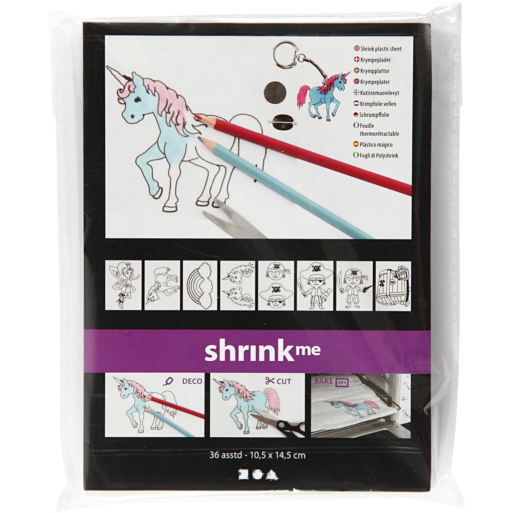 Shrink plastic sheets with motifs