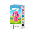 Box of Hey Clay Bluey figurine with colorful hair-dry clay cans on a white background