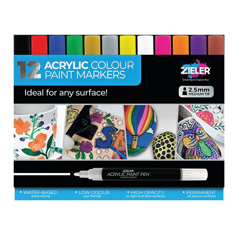 Zieler Acrylic Paint Markers – Medium Tip (Set of 12)