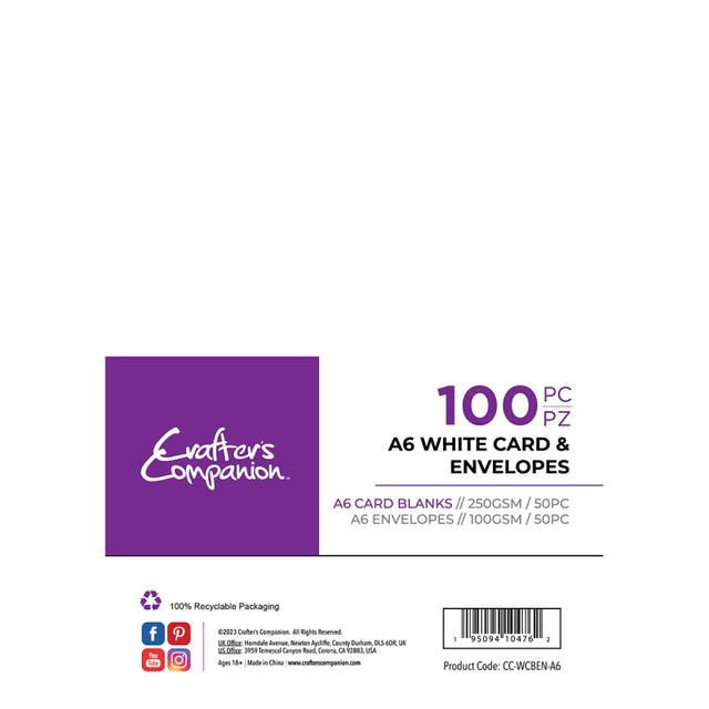 Crafter's Companion A6 White  Card & Envelopes (100)