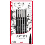 Uni Pin Fine Line Artist Pens - Black (5 Pack)