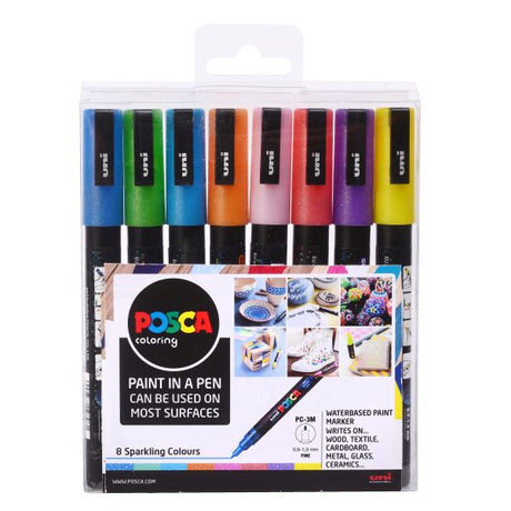 Posca PC-3M Fine Tip Paint Markers Wallet Of 8 Sparkling Colours