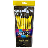 Create Yellow Long Handle Acrylic Brush Set (Pack of 12)