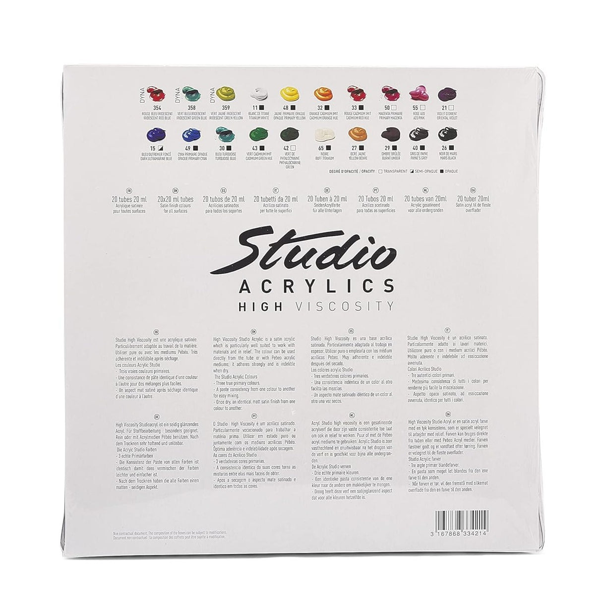 Pebeo Studio 20 x 20ml Acrylic Paint Tube Set
