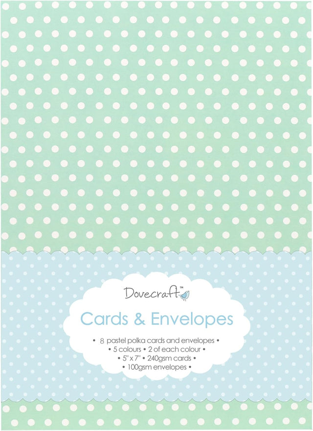 Dovecraft Pastel Polka Cards & Envelopes - 5''x7'' (8 Pack)