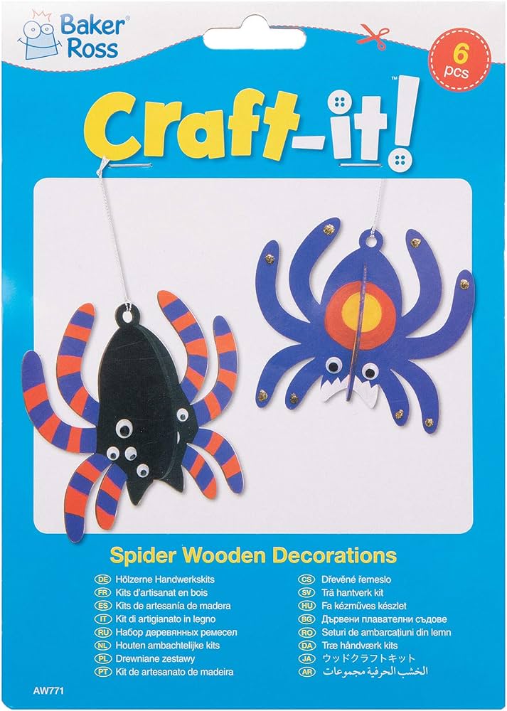 Wooden 3D Spider Decorations (Pack of 6)
