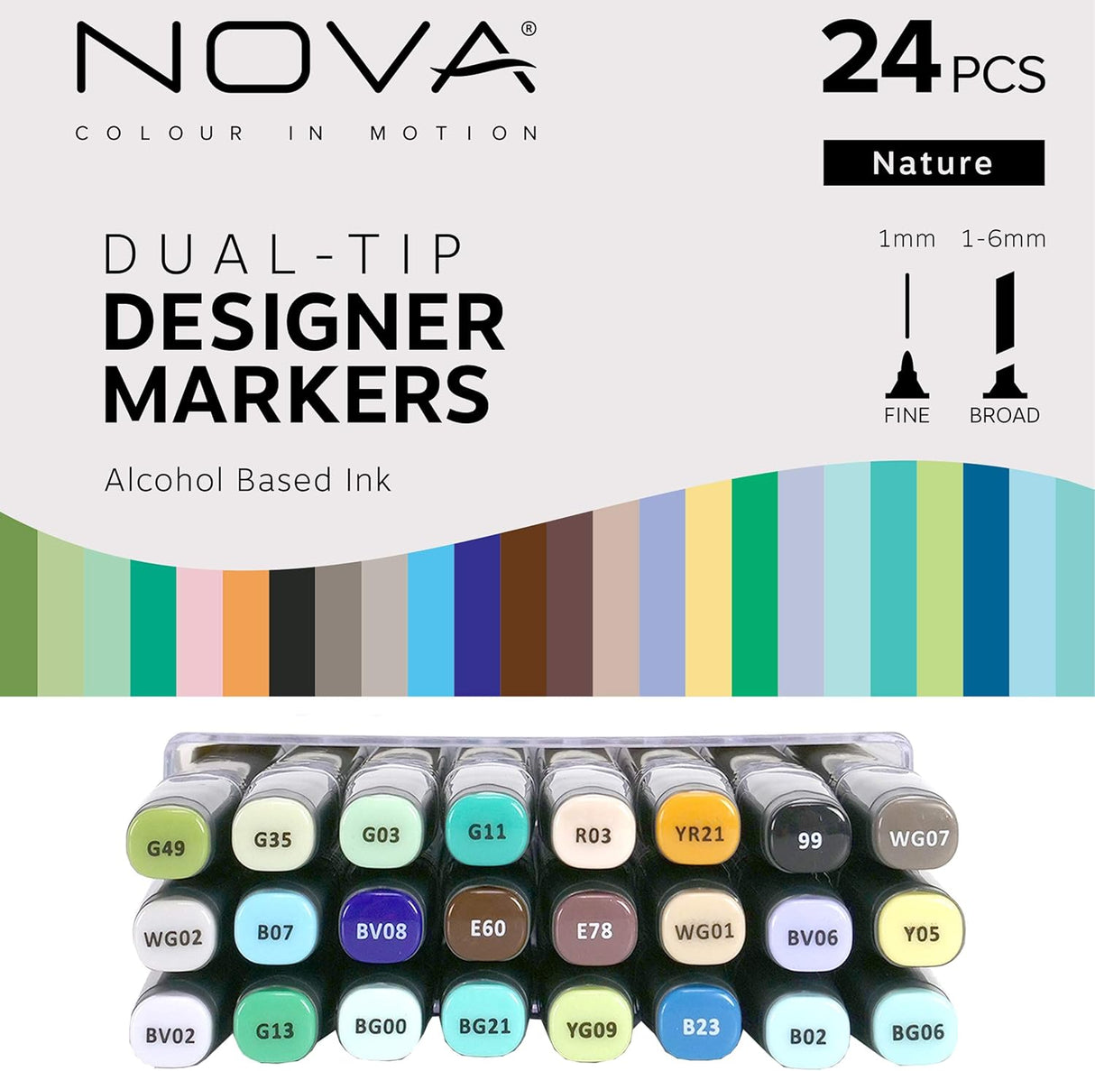 Nova Sketch Dual Tip Alcohol Markers - Nature (24 Pack)