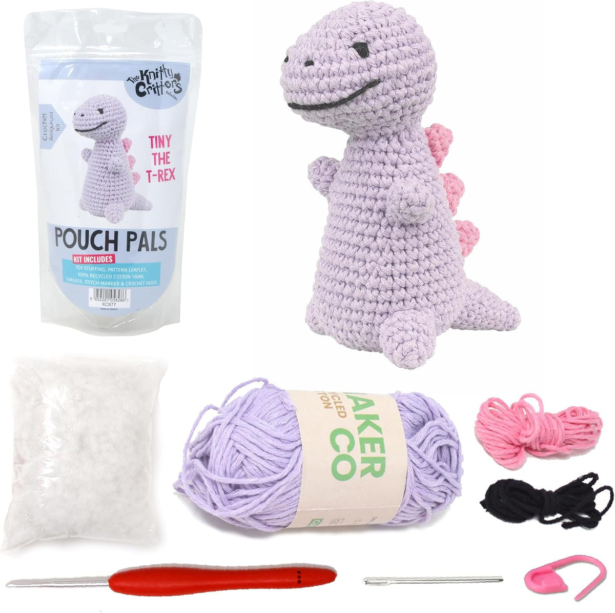 Knitty Critters Pouch Pals Crochet Kit - Tiny the T-Rex