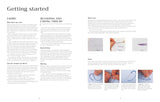 Instructional page on fabric preparation and thread management with text and illustrations.